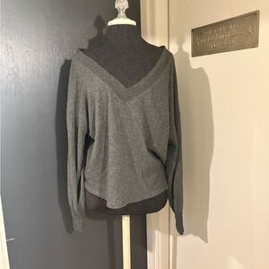 Pleione Women's Gray Waffle Knit V-Neck Off the Shoulder Sweater 💜 🐻